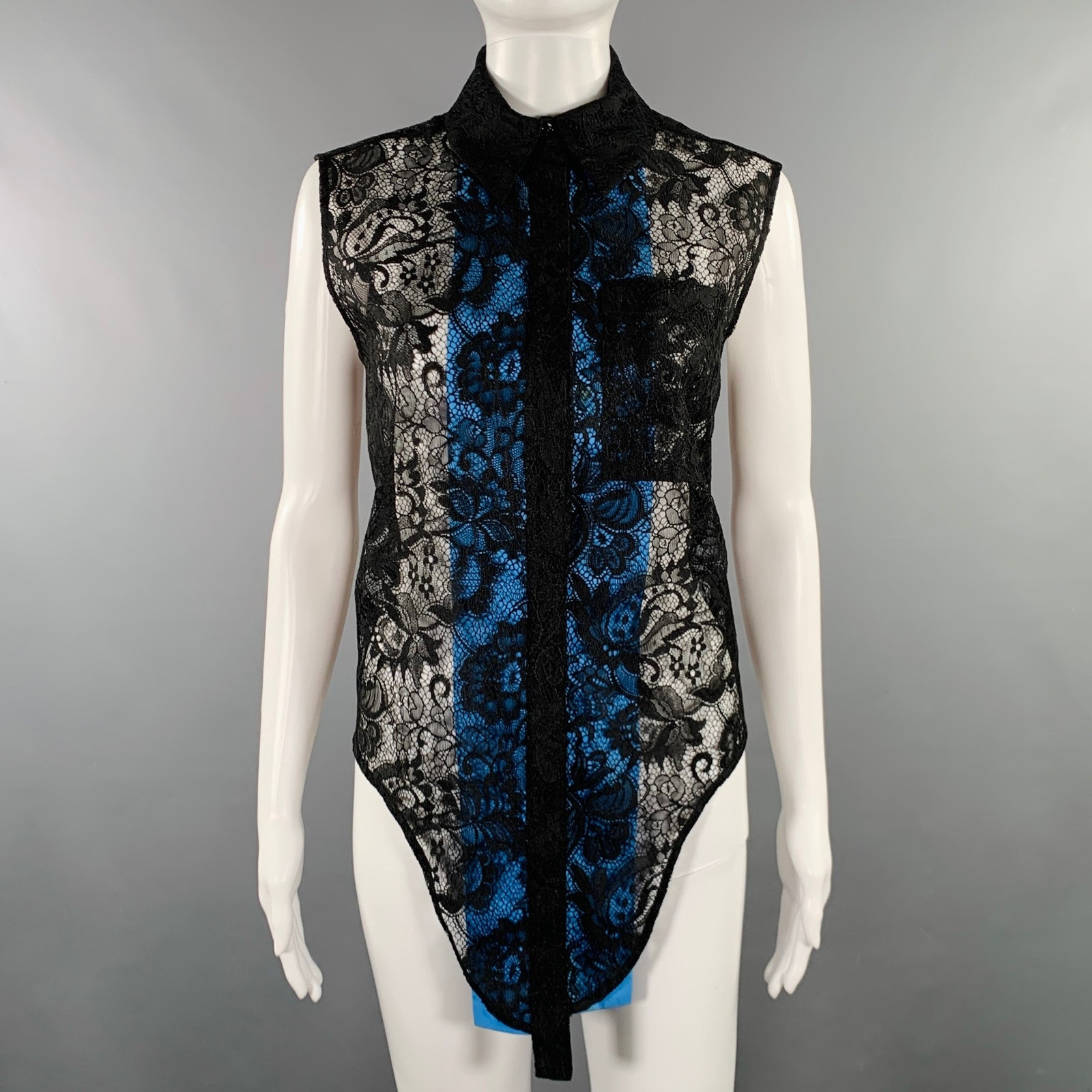 Balenciaga Size S Black Blue Polyester Blend Lace Sleeveless Shirt
